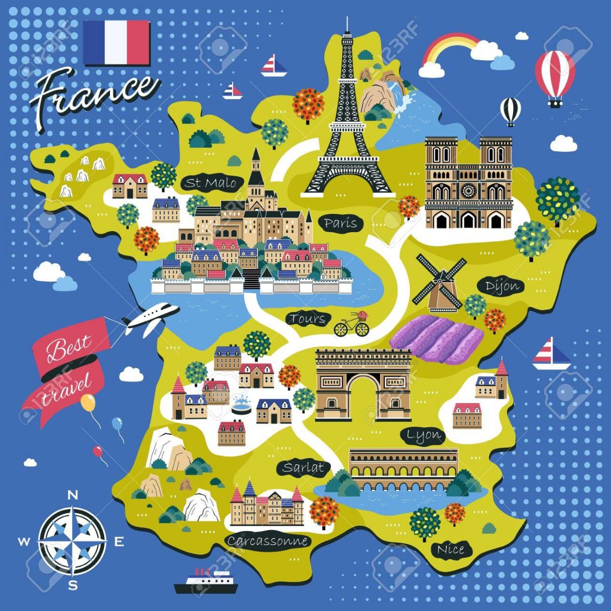 карта туристических достопримечательностей Франции