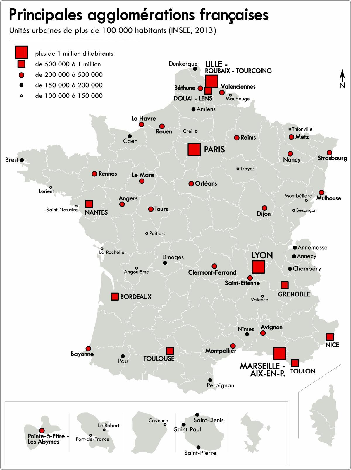 Карта Франции с основными городами